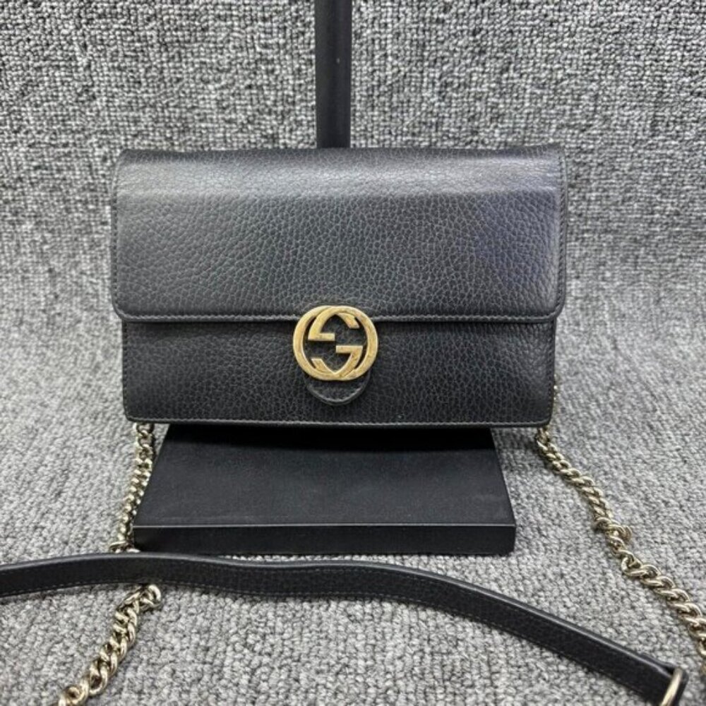 Authentic Gucci Soho Chain Crossbody Bag Black Pebbled Leather GG Logo LuxuryBag - Picture 2 of 16